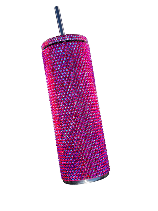 20 oz Slurp Pink Siam Aurora Borealis Rhinestone Tumbler