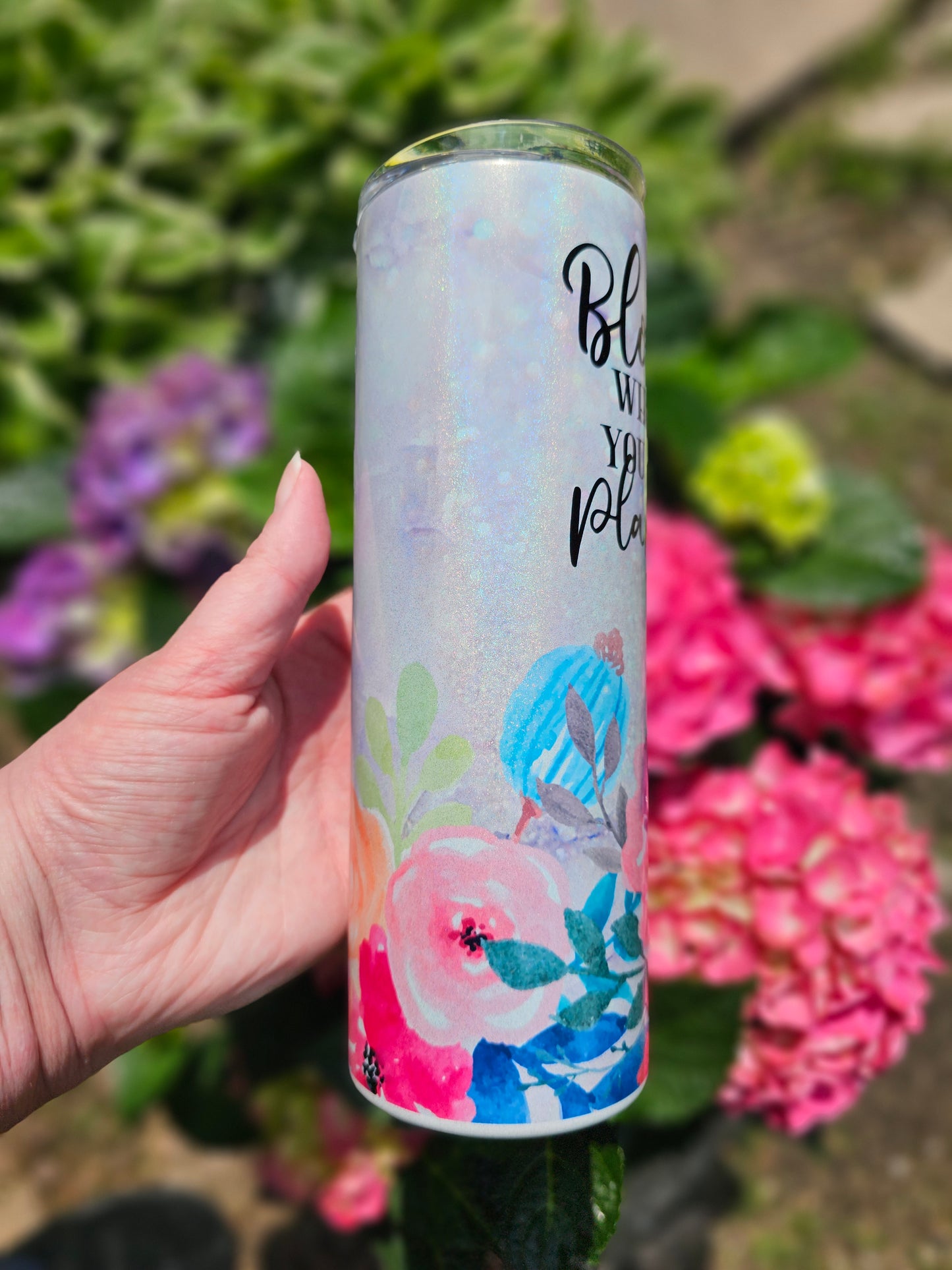 Holographic Bloom Where You Are Planted Floral 20oz Skinny Tumbler
