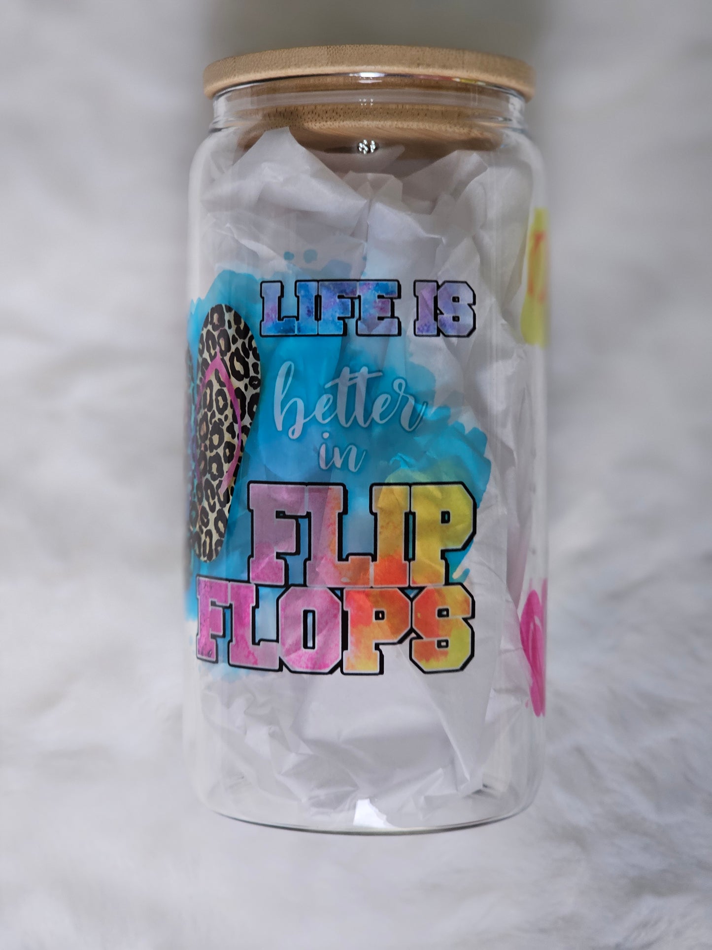 16oz Sublimation Clear Glass Can Life Is Better In Flip Flops - Imperfect
