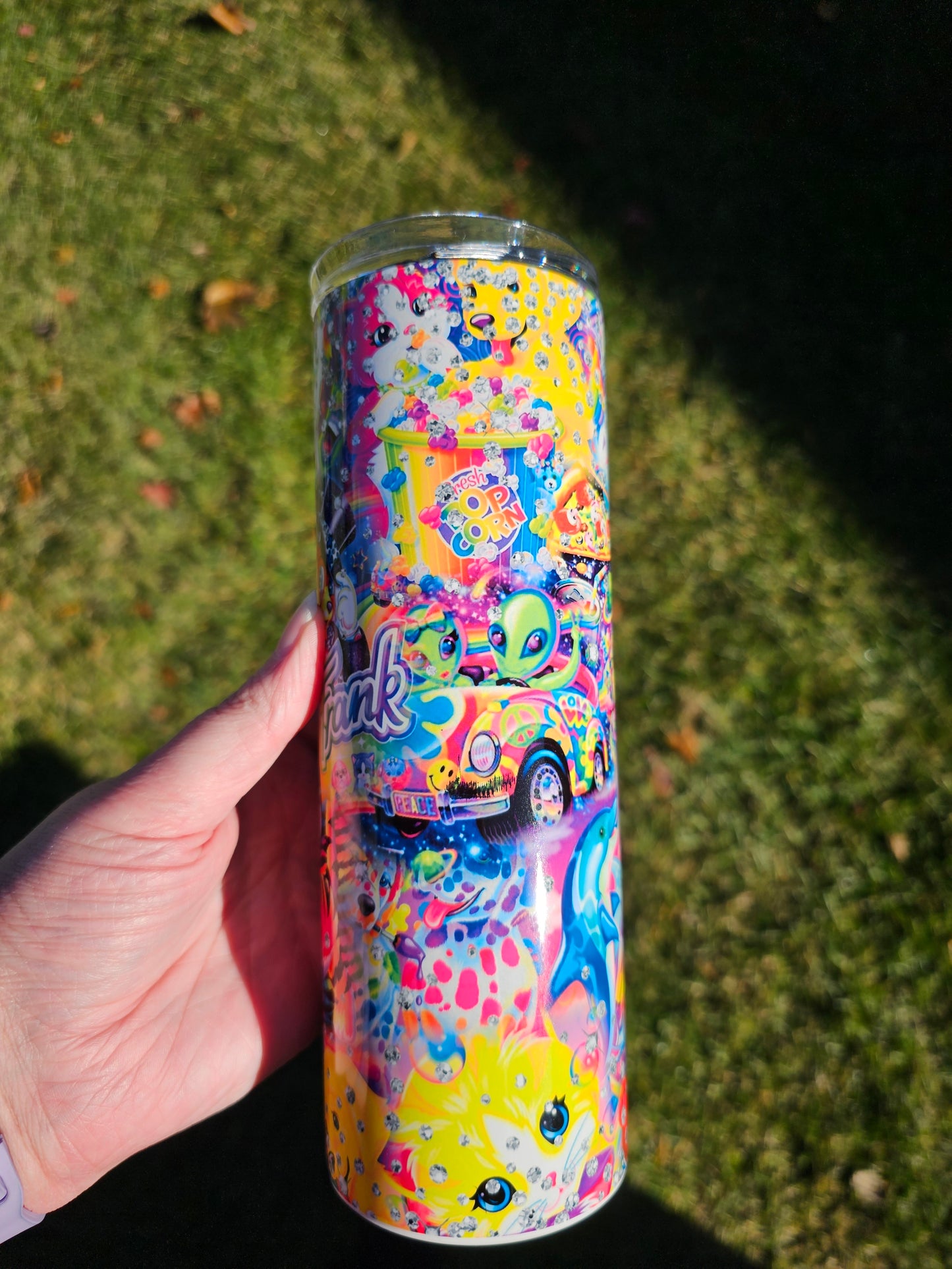 20 oz Skinny Lisa Frank Characters Rhinestone Print Sublimation Tumbler - Imperfect