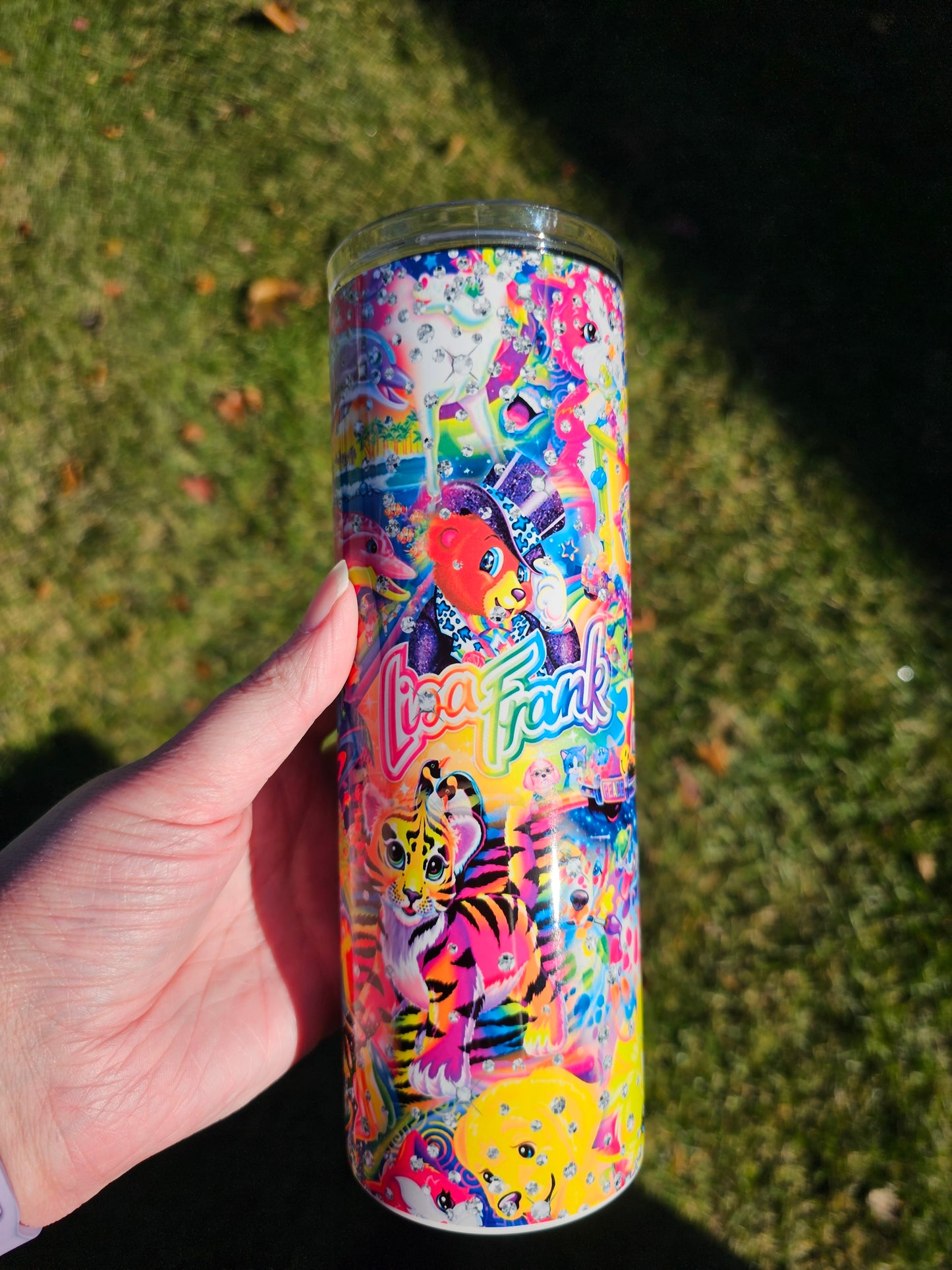 20 oz Skinny Lisa Frank Characters Rhinestone Print Sublimation Tumbler - Imperfect