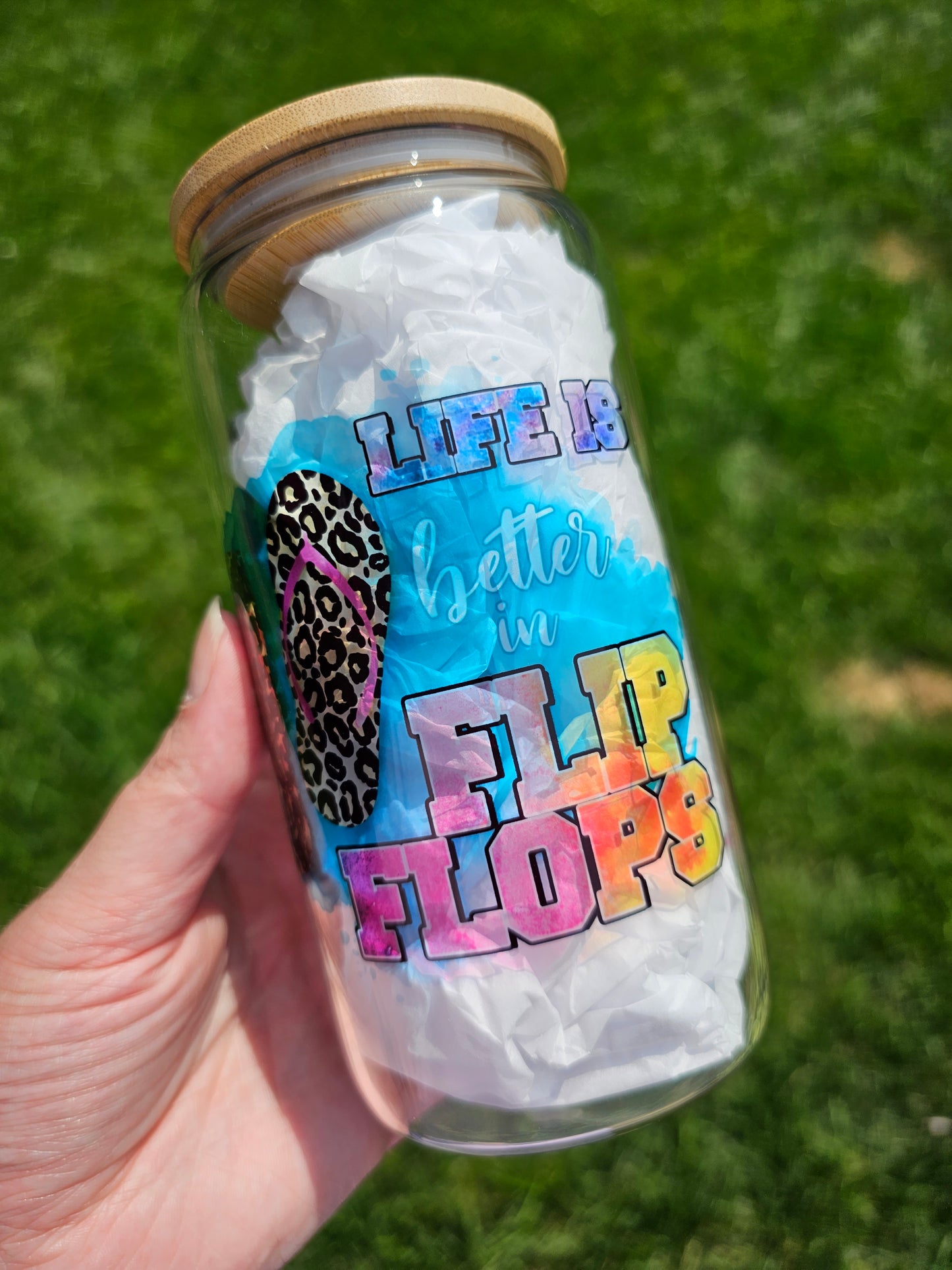 16 oz Sublimation Clear Glass Can Life Is Better In Flip Flops - Imperfect