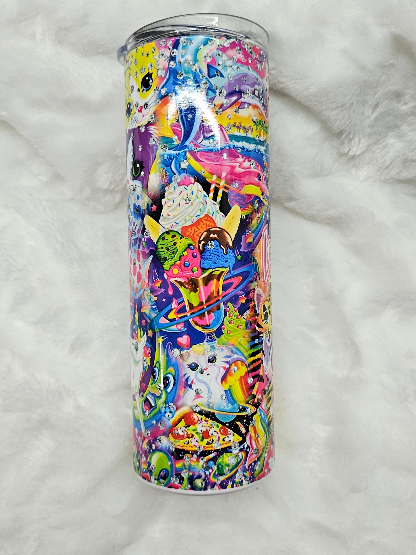 20 oz Skinny Lisa Frank Characters Rhinestone Print Sublimation Tumbler - Imperfect