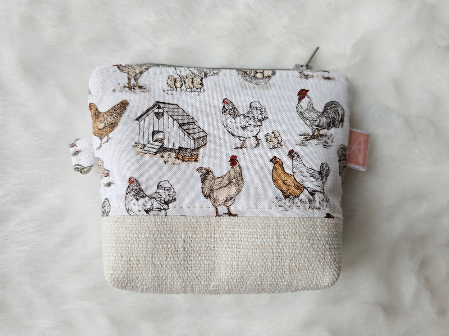 Chicken Poultry Coup Handmade Mini D-Ring Zipper Pouch