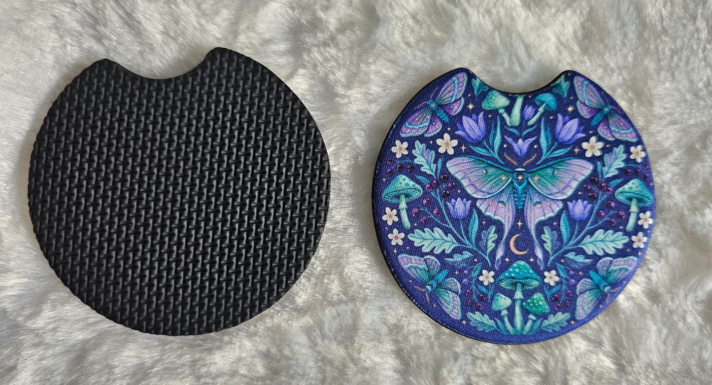 Whimsical Luna Moth 2 Pack Neoprene Car Coaster Set