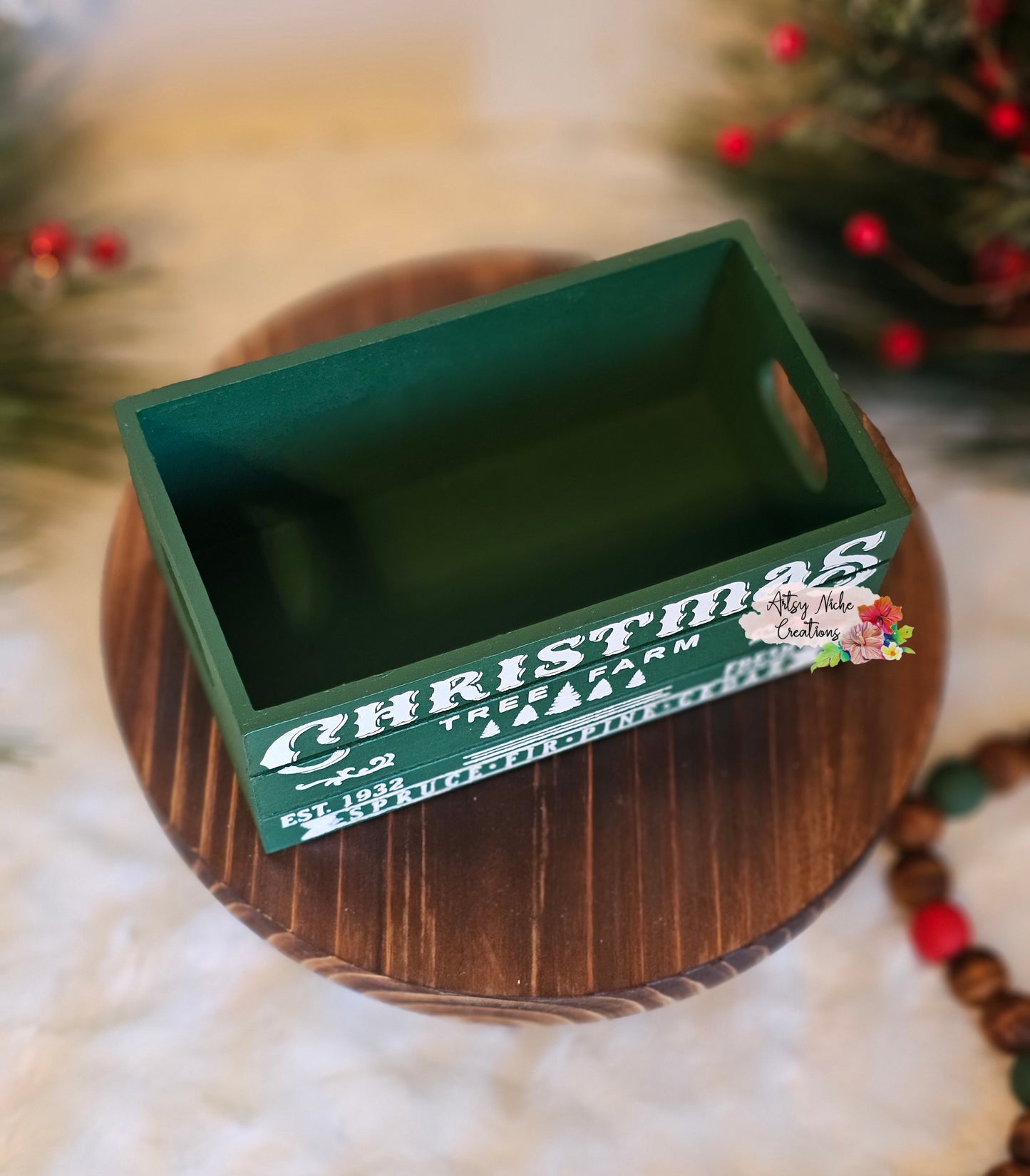 Christmas Tree Farm Green Design Holiday Wood Mini Crate