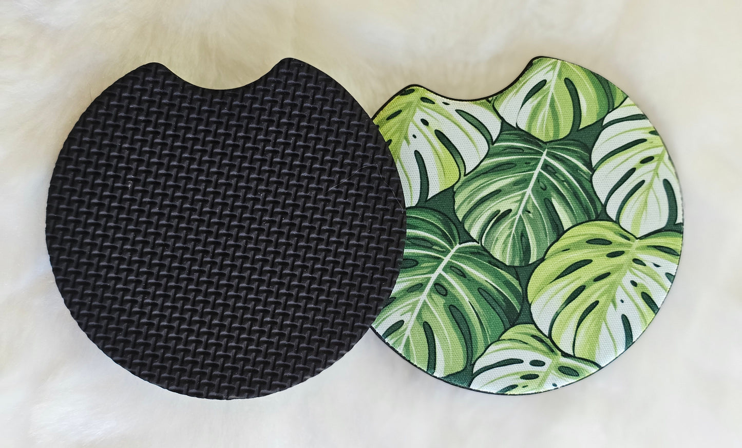 Monstera Leaf Tropical 2 Pack Neoprene Car Coaster Set