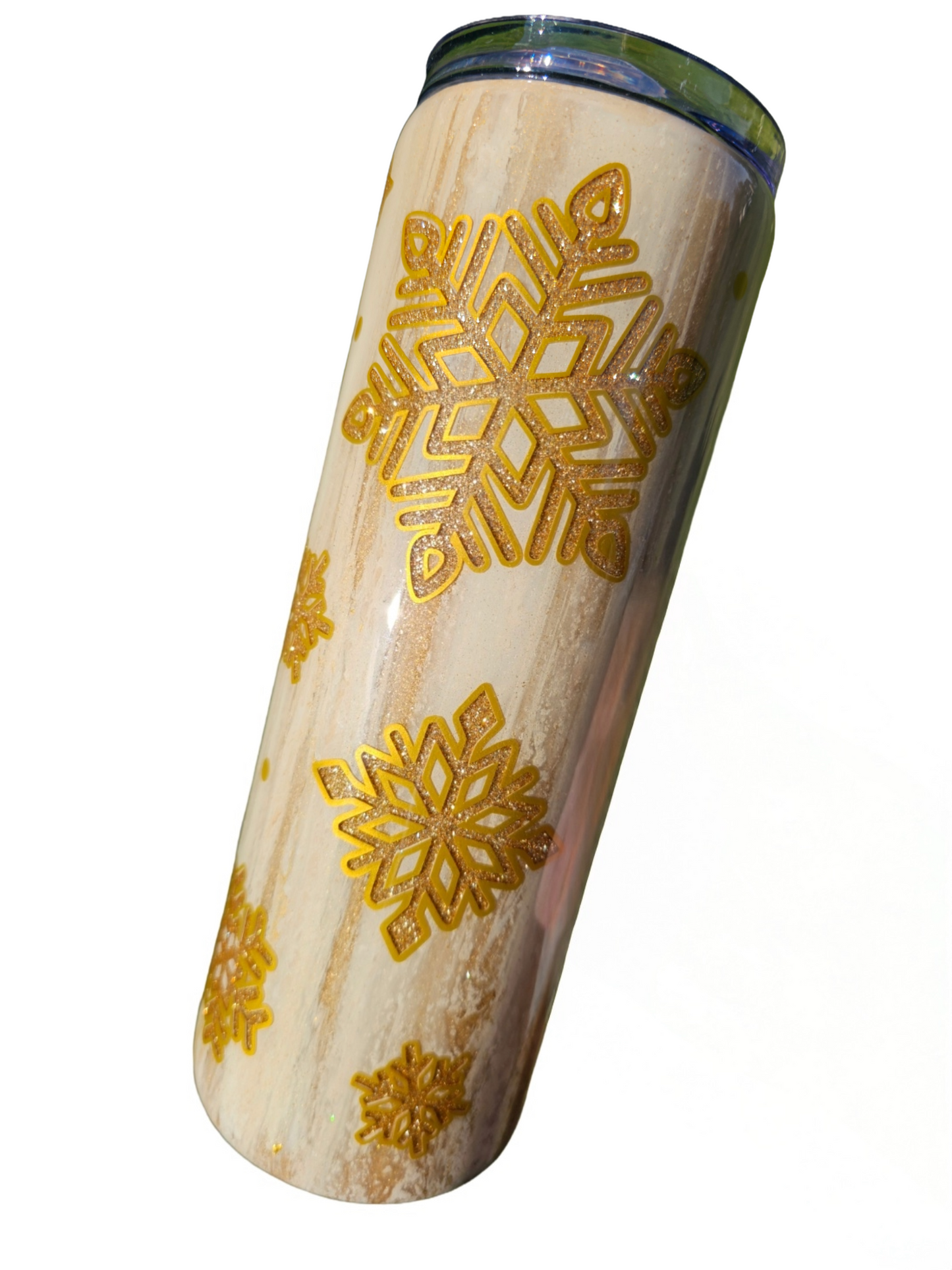 20 oz Gold Dirty Pour Peekaboo Snowflake Epoxy Tumbler