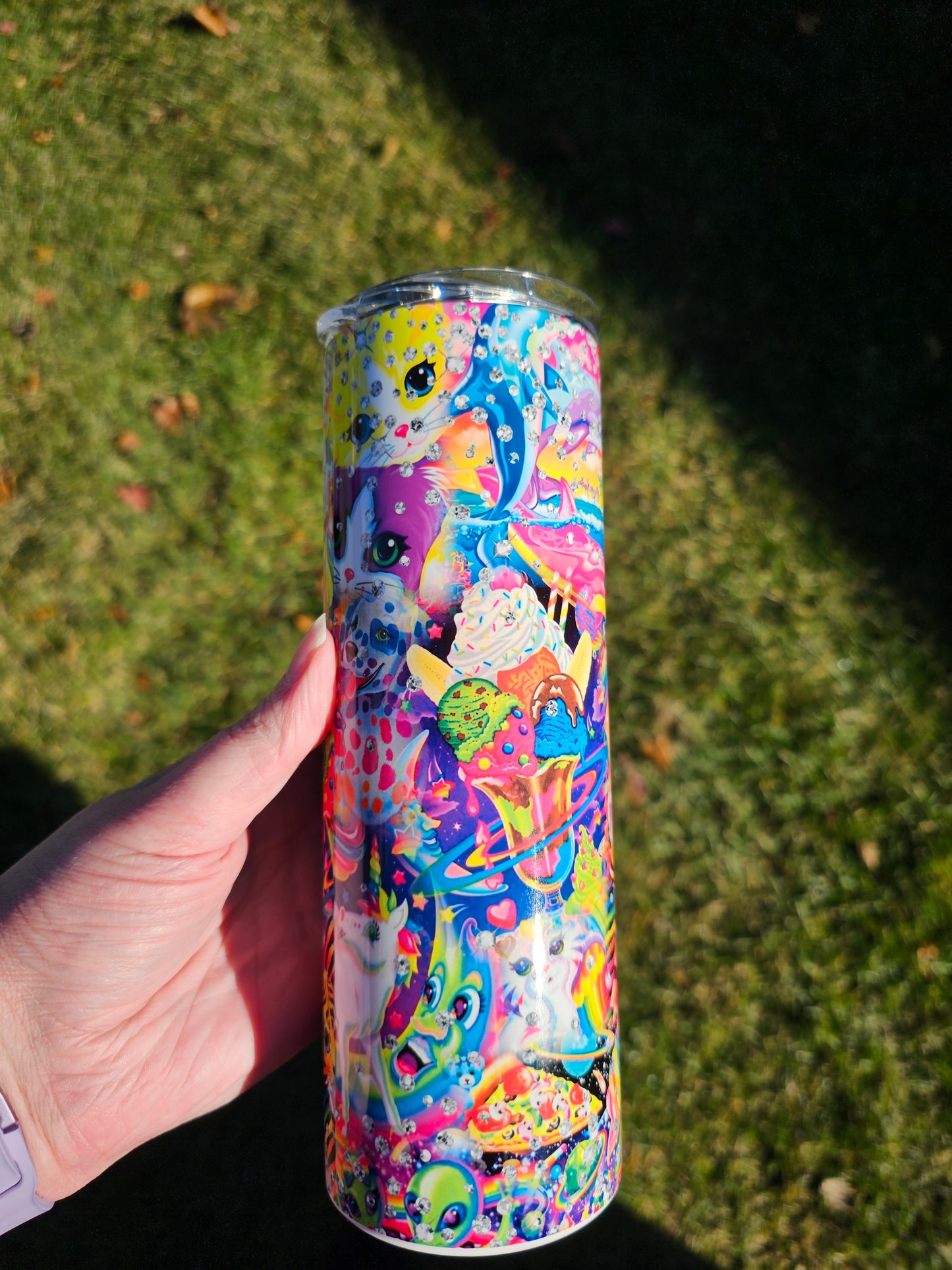 20 oz Skinny Lisa Frank Characters Rhinestone Print Sublimation Tumbler - Imperfect
