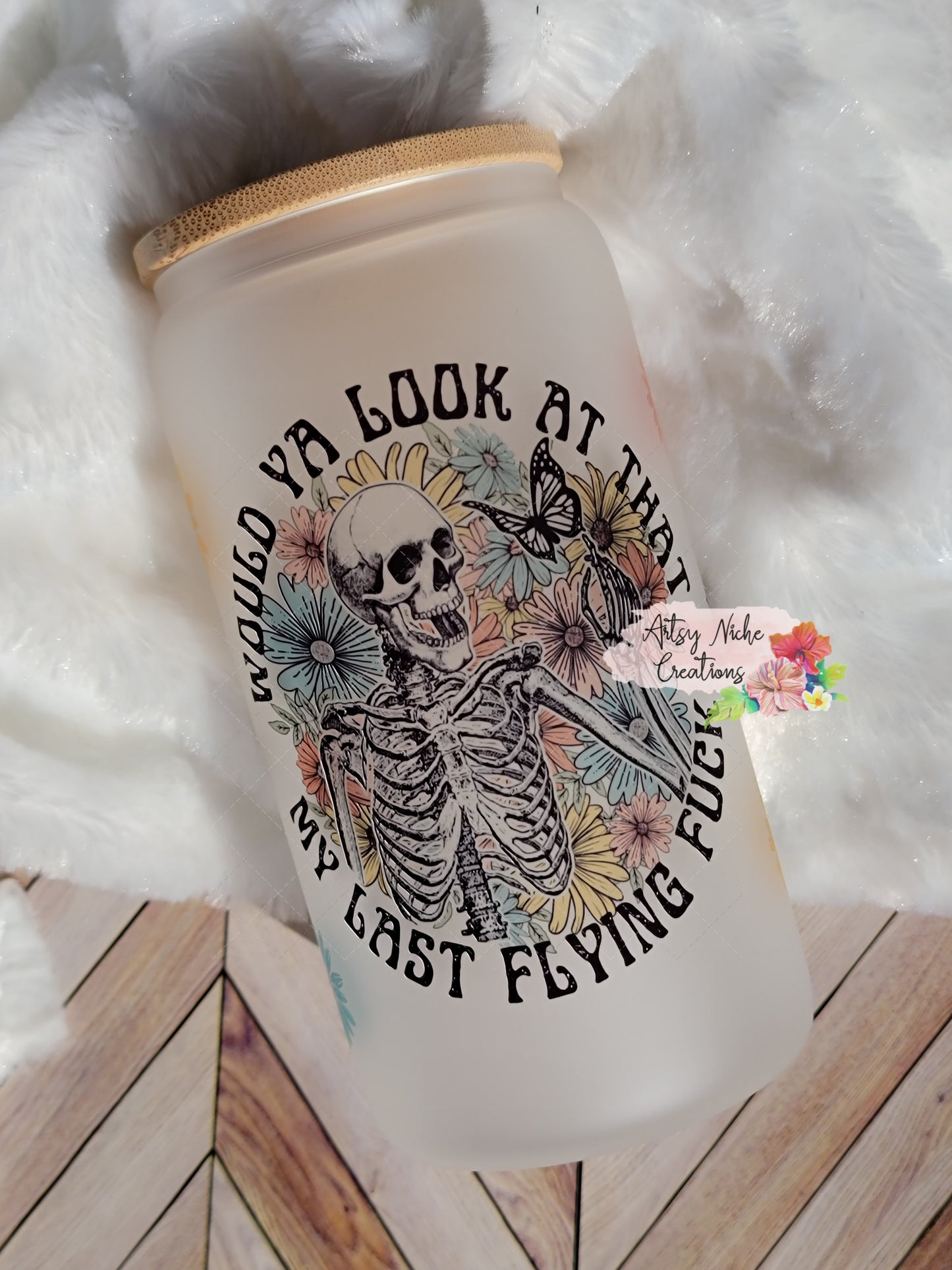 My Last Flying Fuck 16oz Frosted Skeleton Glass Can Set