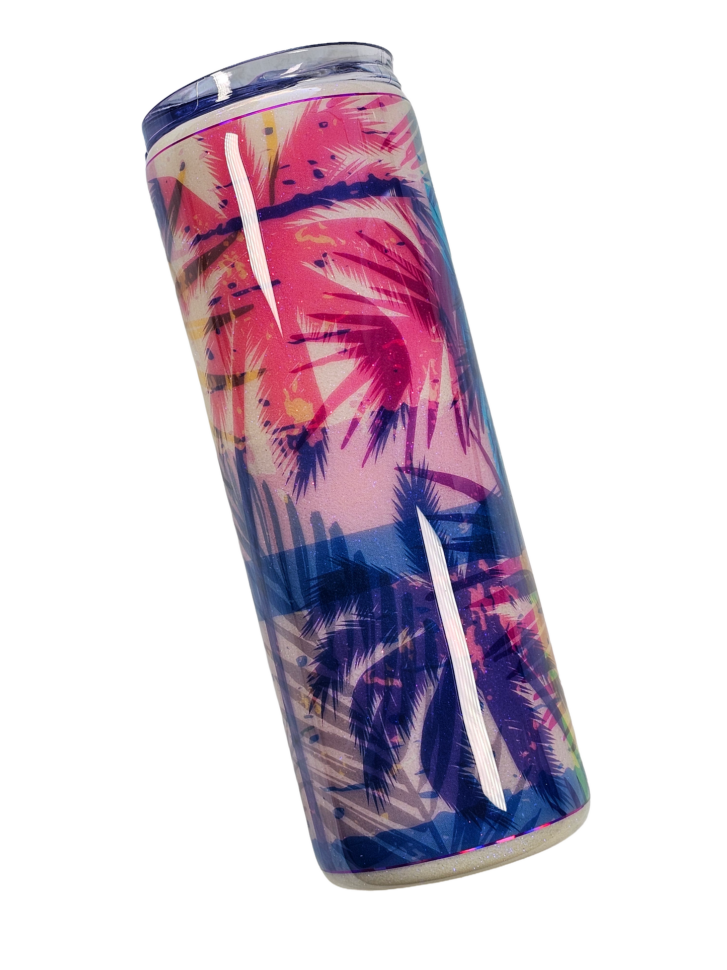 20 oz Skinny Glow-in-the-Dark Blue Palm Tree Epoxy Tumbler Set