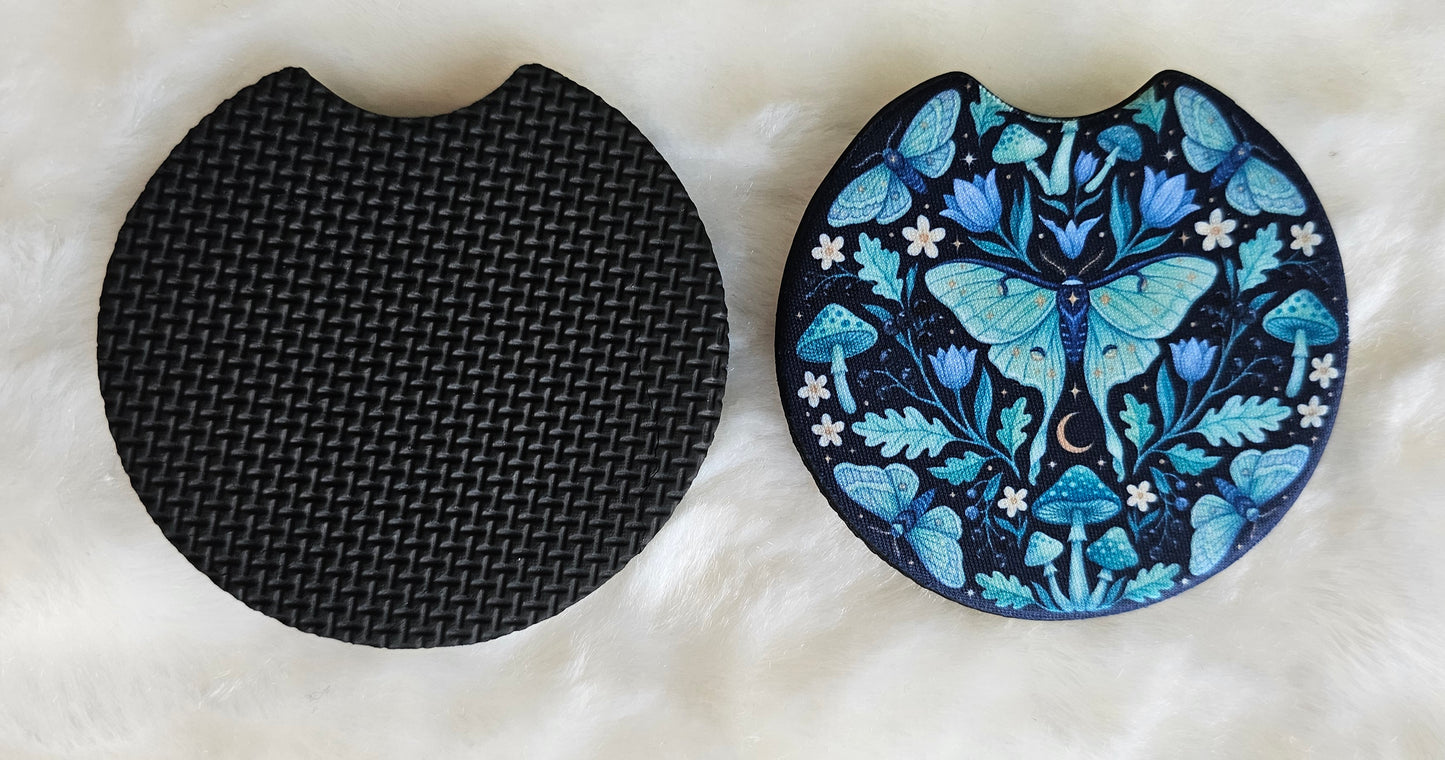 Whimsical Luna Moth 2 Pack Neoprene Car Coaster Set