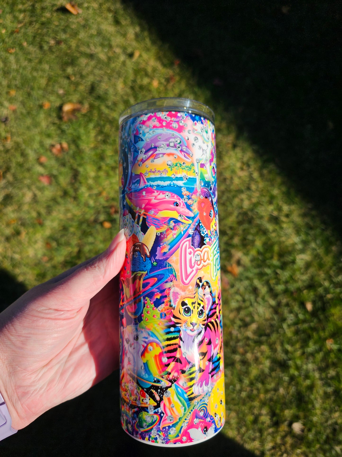 20 oz Skinny Lisa Frank Characters Rhinestone Print Sublimation Tumbler - Imperfect