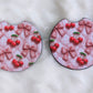 Cherry Pink Ribbon 2 Pack Neoprene Car Coaster Set