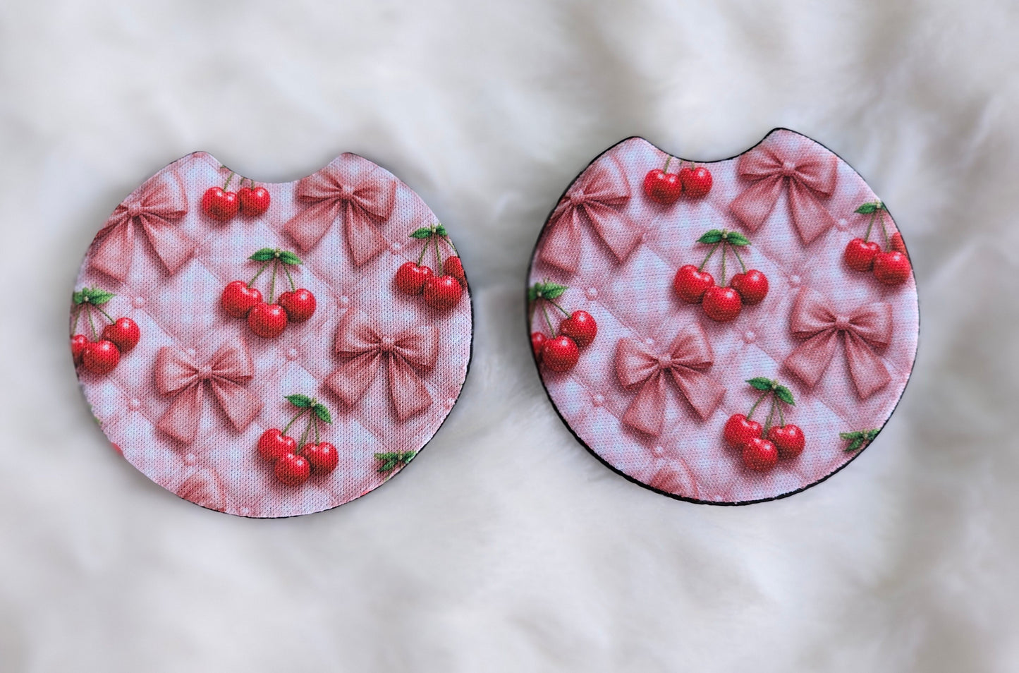 Cherry Pink Ribbon 2 Pack Neoprene Car Coaster Set