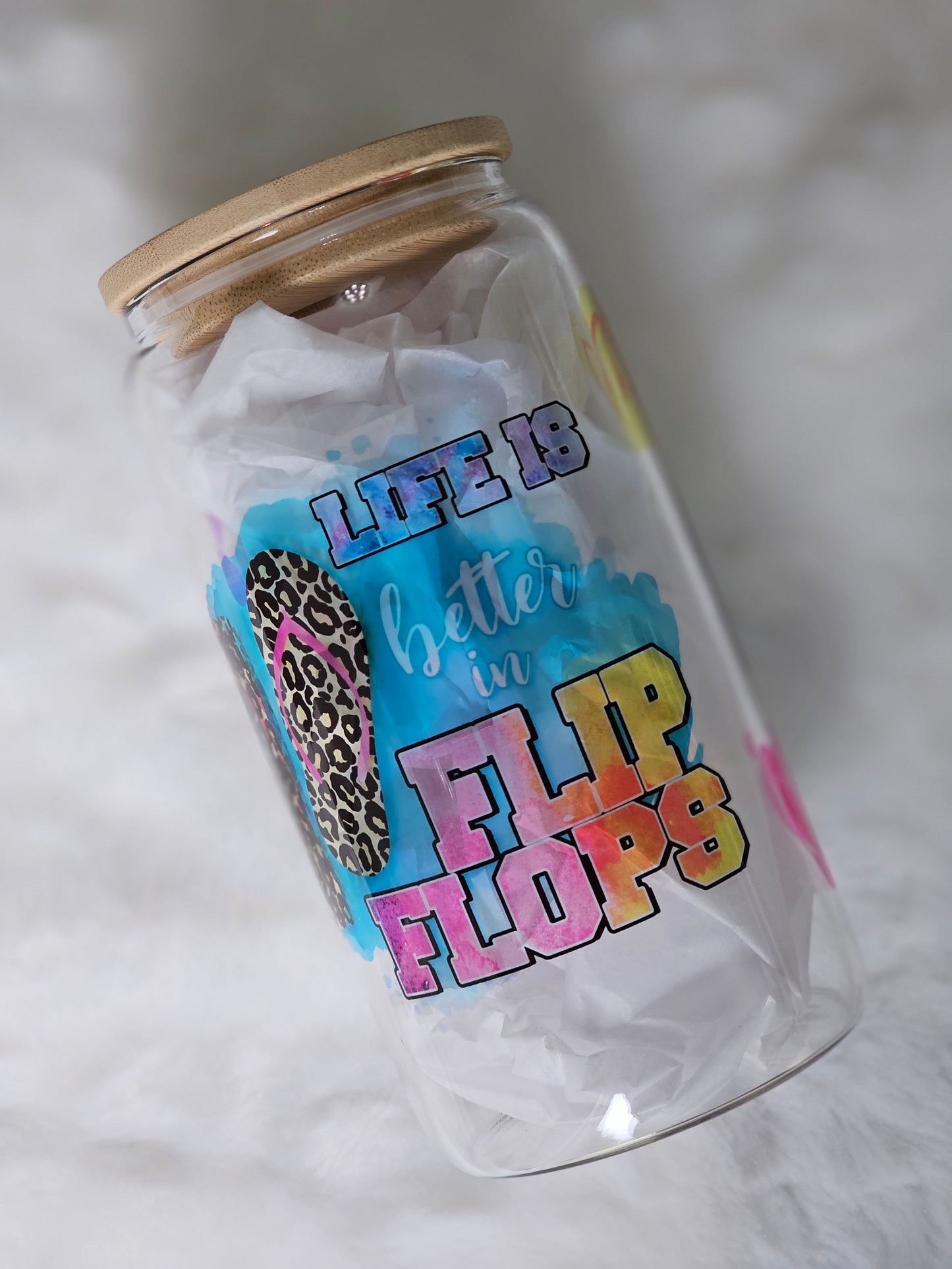 16oz Sublimation Clear Glass Can Life Is Better In Flip Flops - Imperfect