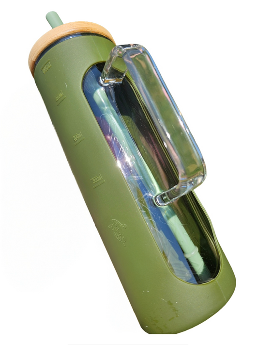 20 oz Etched Glass Monstera Leaves Skinny Tumbler with Handle