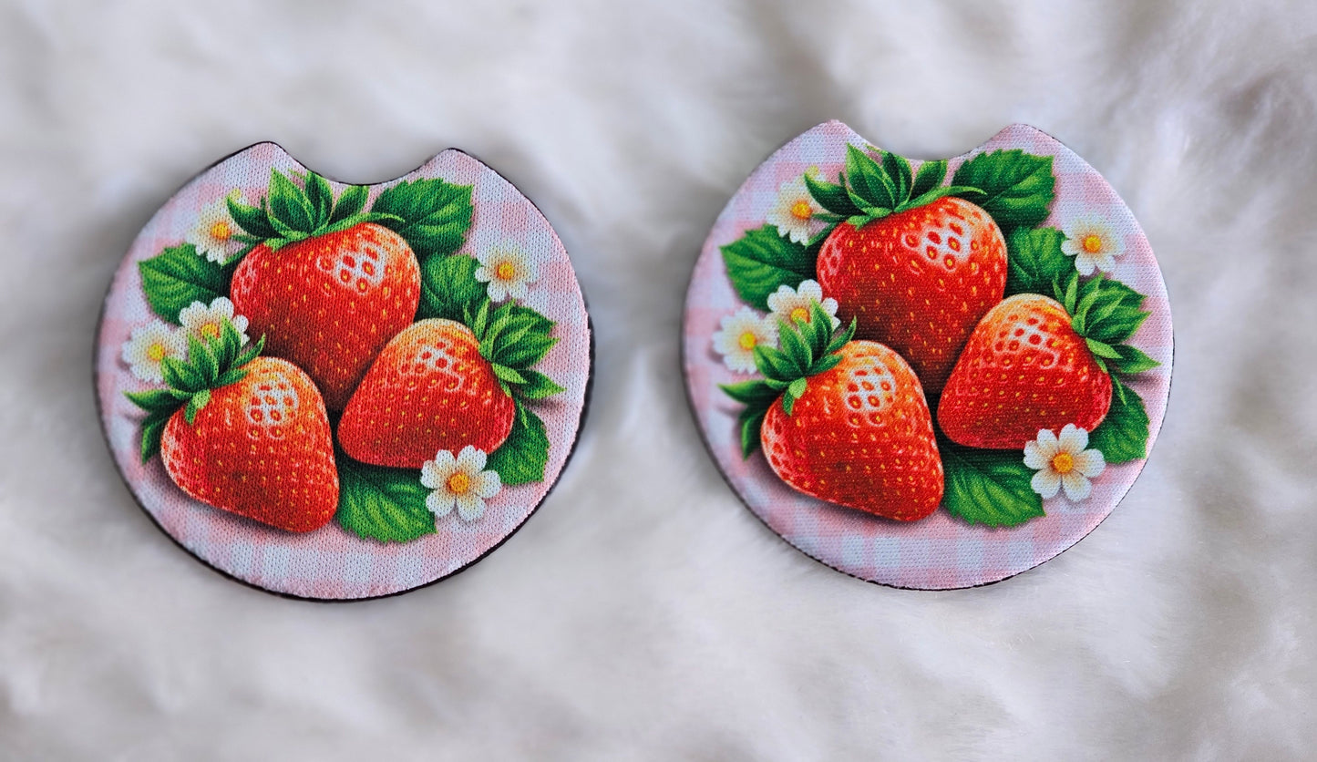 Strawberries 2 Pack Neoprene Car Coaster Set