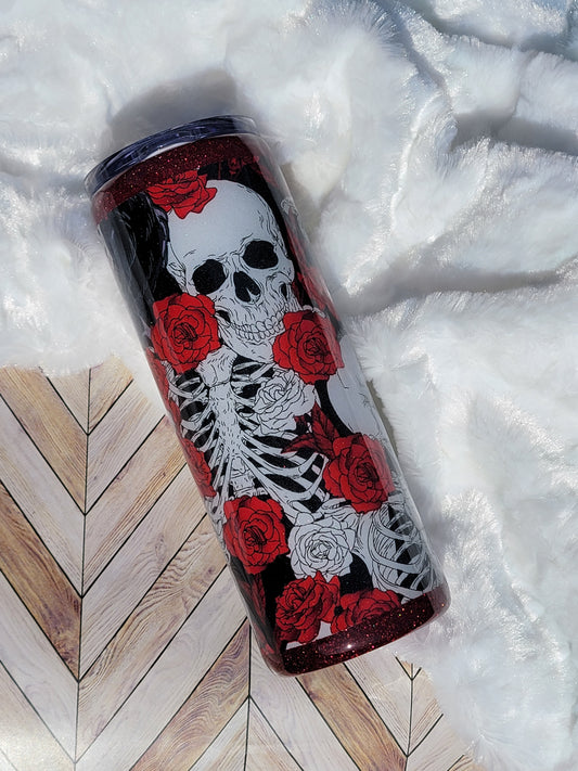 20 oz Red Rose and Skulls Epoxy Tumbler