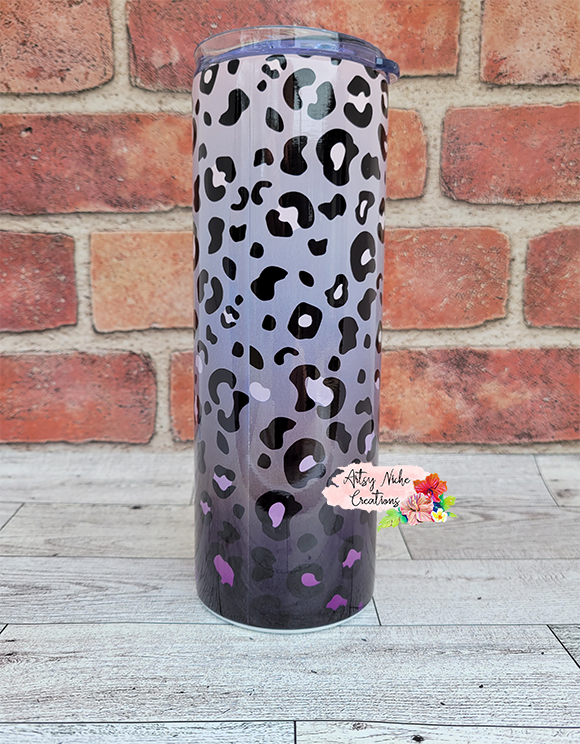 20 oz Black and Purple Ombre Leopard Print Sublimation Tumbler - Imperfect