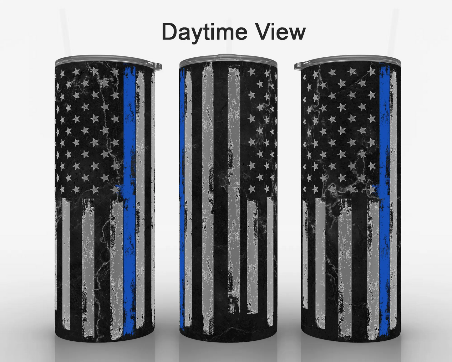 20 oz Police Thin Blue Line American Flag Glow-in-the-Dark Blue