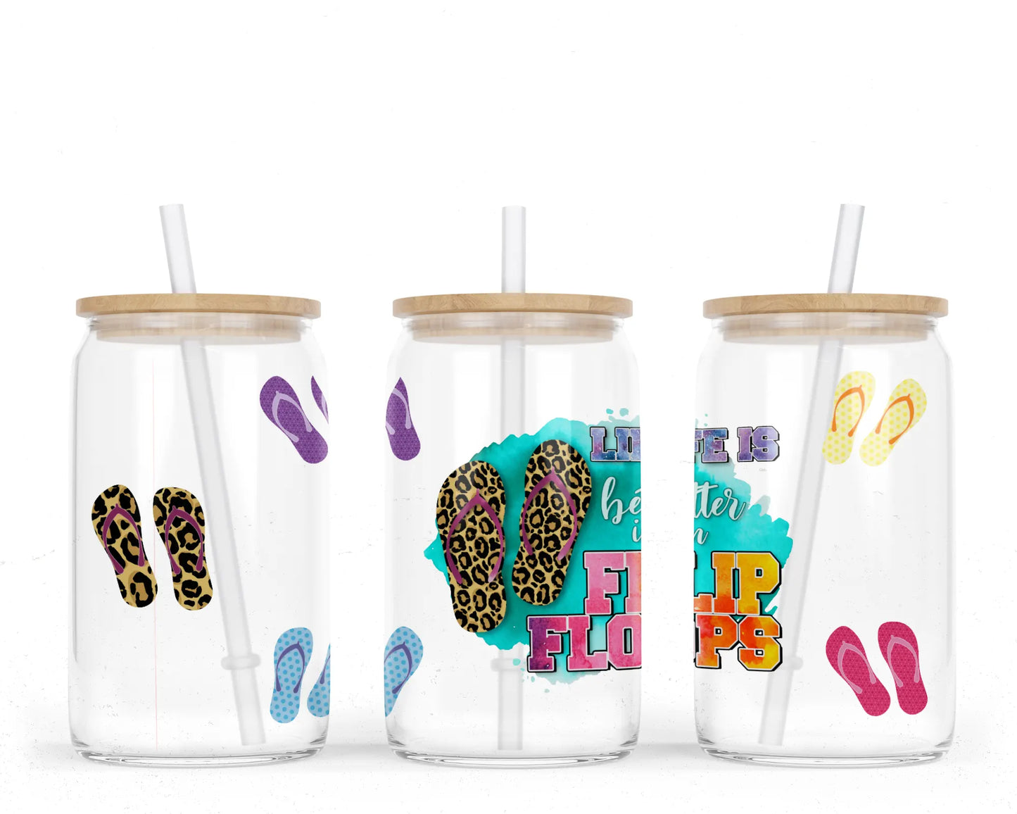 16 oz Sublimation Clear Glass Can Life Is Better In Flip Flops