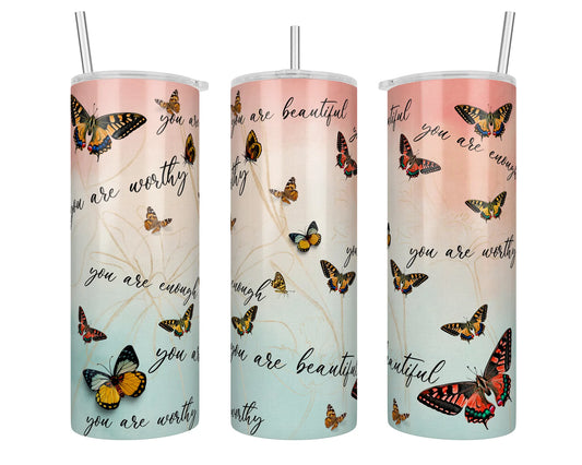 20 oz Holographic Daily Reminders Butterflies Sublimation Tumbler