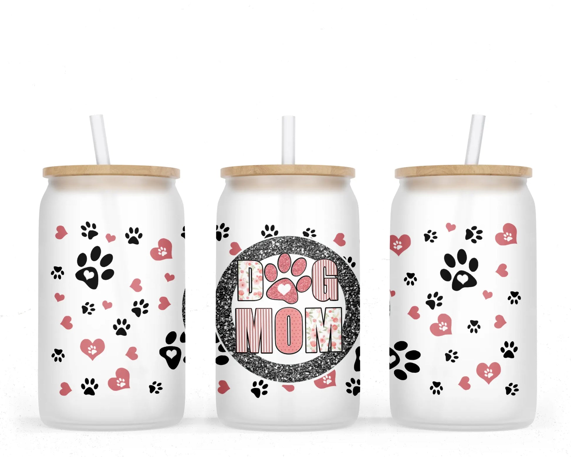 Three 16 oz Frosted Glass Cans Sublimation Mockup