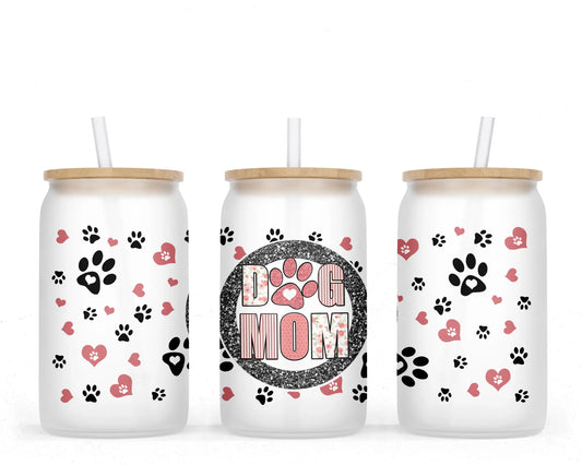 16 oz Sublimation Frosted Glass Can Dog Mom