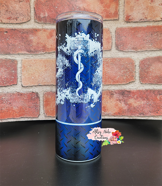 20 oz Skinny EMS Star of Life Blue Diamond Plate Sublimation Tumbler - Imperfect