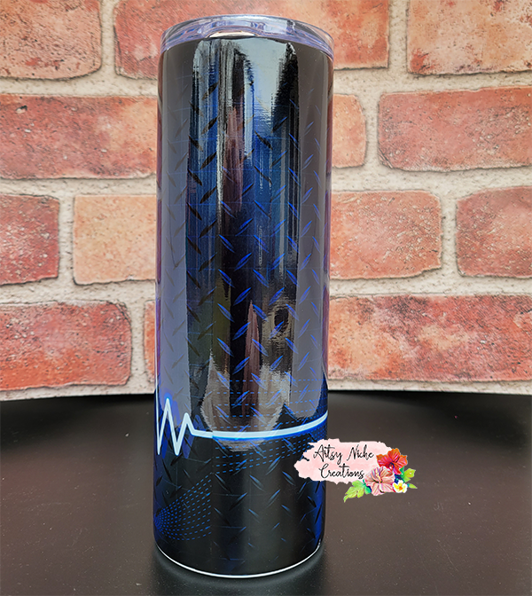 20 oz Skinny EMS Star of Life Blue Diamond Plate Sublimation Tumbler - Imperfect