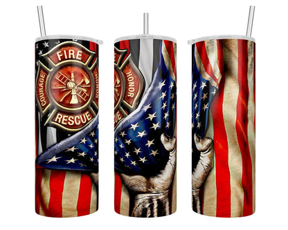 Firefighter Maltese Cross American Flag Sublimation Tumbler