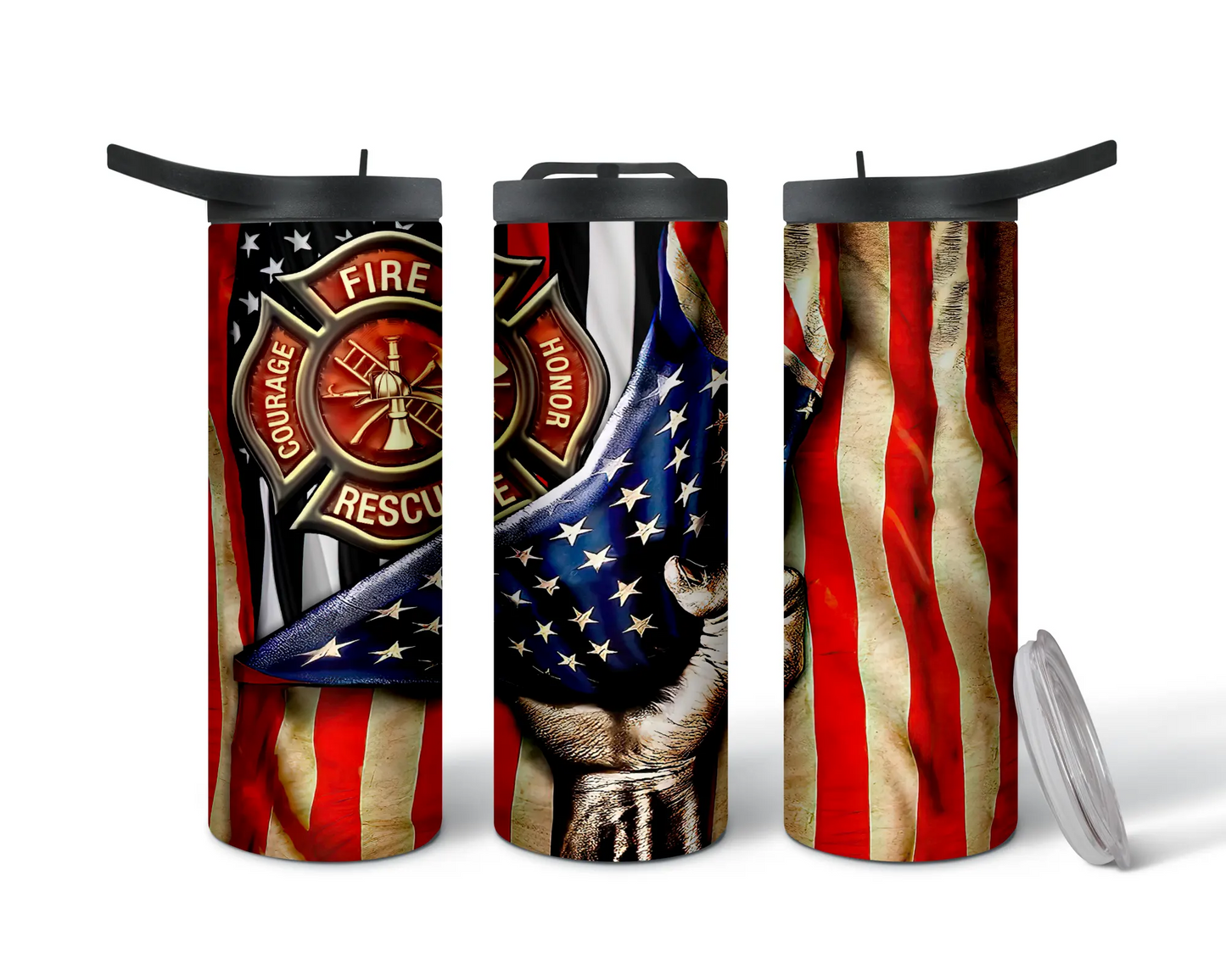 Firefighter Maltese Cross American Flag Sublimation Tumbler