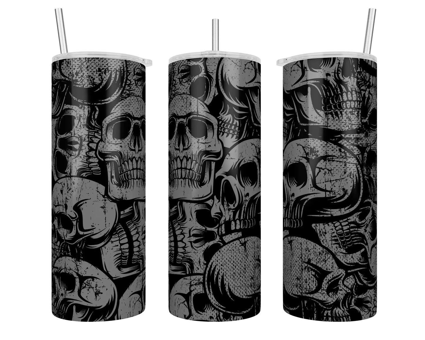 20 oz Skinny Grey Skulls Sublimation Tumbler