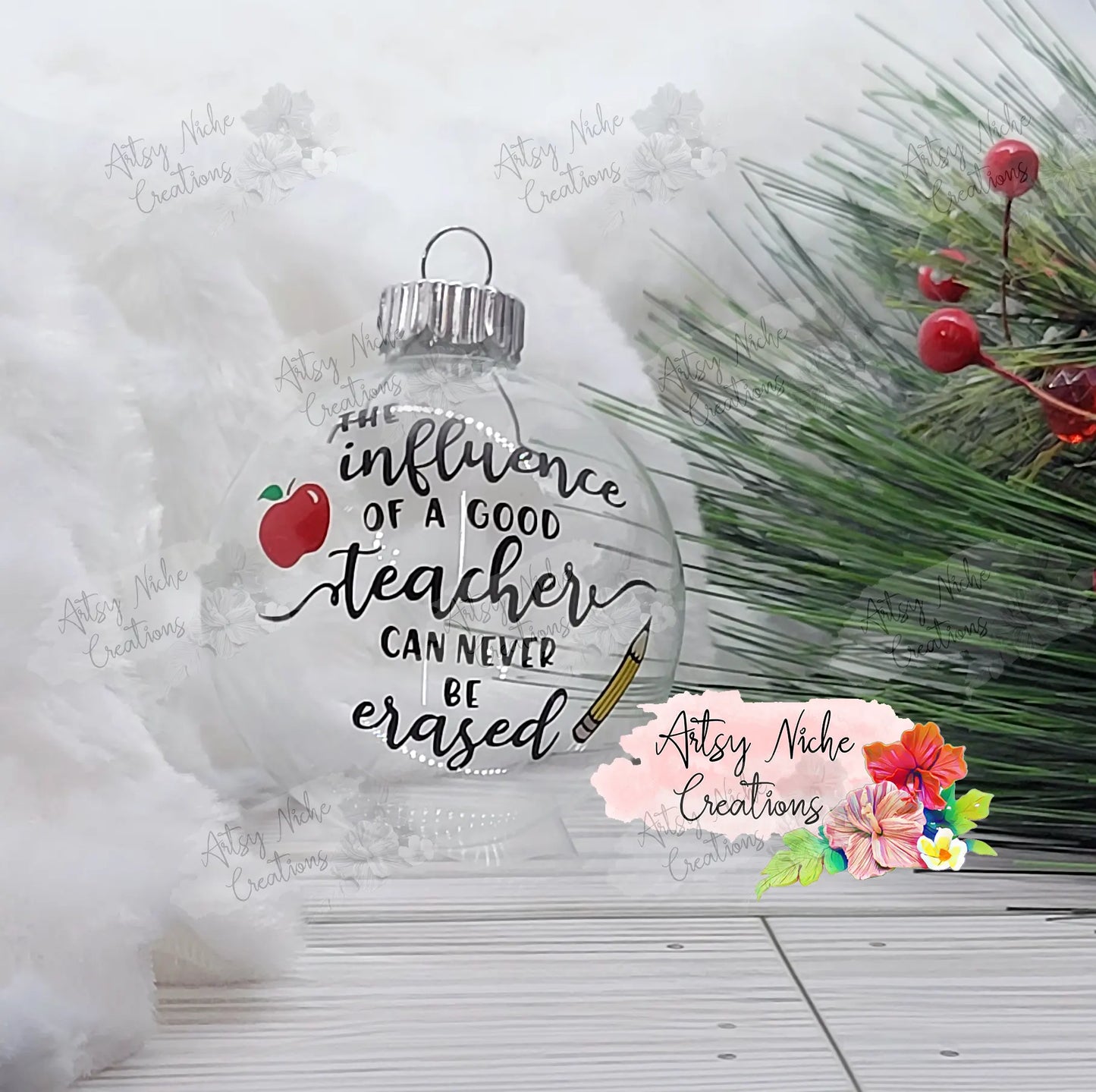 The Influence of a Good Teacher Apple Pencil Glass Ball Christmas Ornament