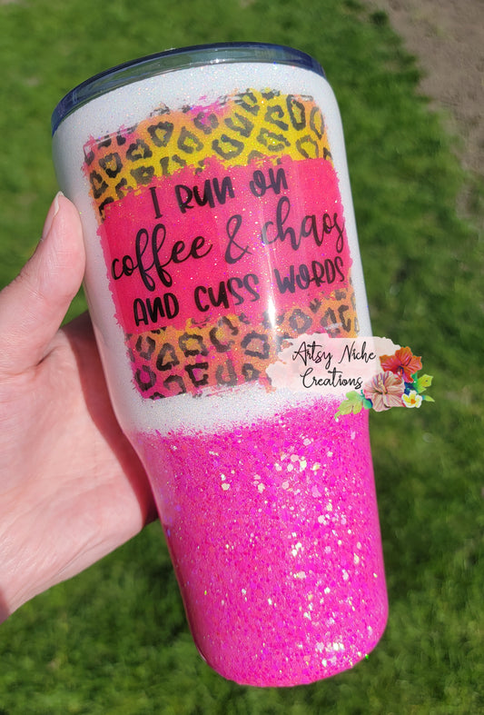 27 oz Personalized I Run on Coffee & Chaos and Cuss Words Epoxy Tumbler