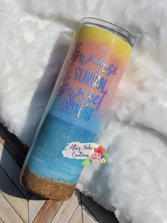 20 oz Tapered Airbrushed Sunrise Sunset Repeat Epoxy Tumbler