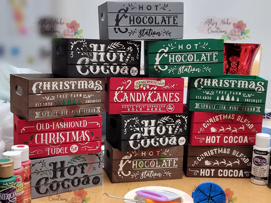 Holiday Wood Hot Cocoa & Hot Chocolate Mini Crate & Crate Gift Sets