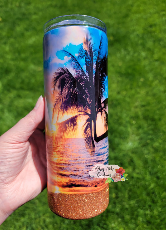 20 oz Palm Tree Golden Sunset Epoxy Tumbler