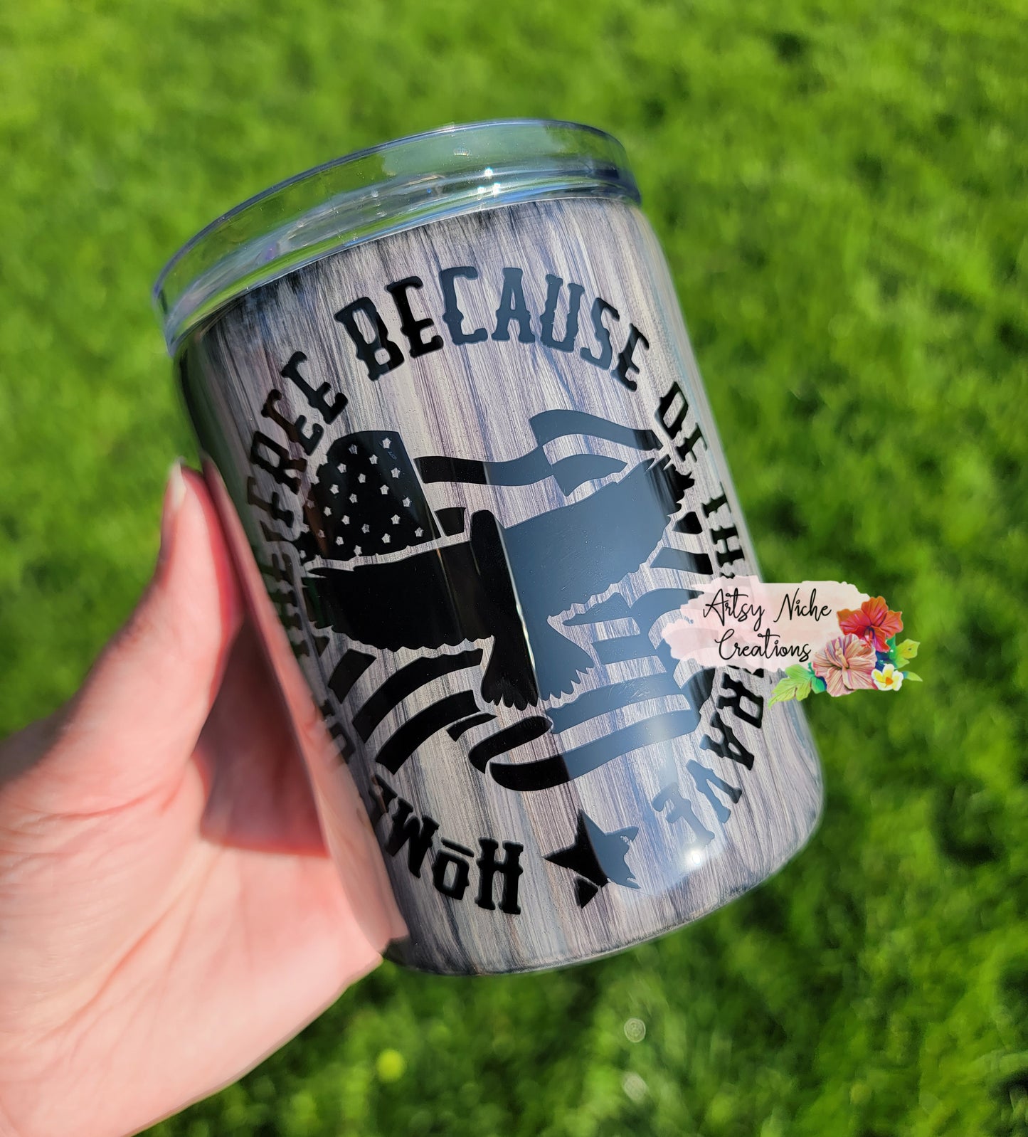 17 oz Home of the Free Because of the Brave Epoxy Tumbler
