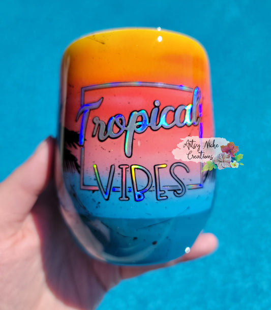 12 oz Airbrush Tropical Vibes Epoxy Wine Tumbler