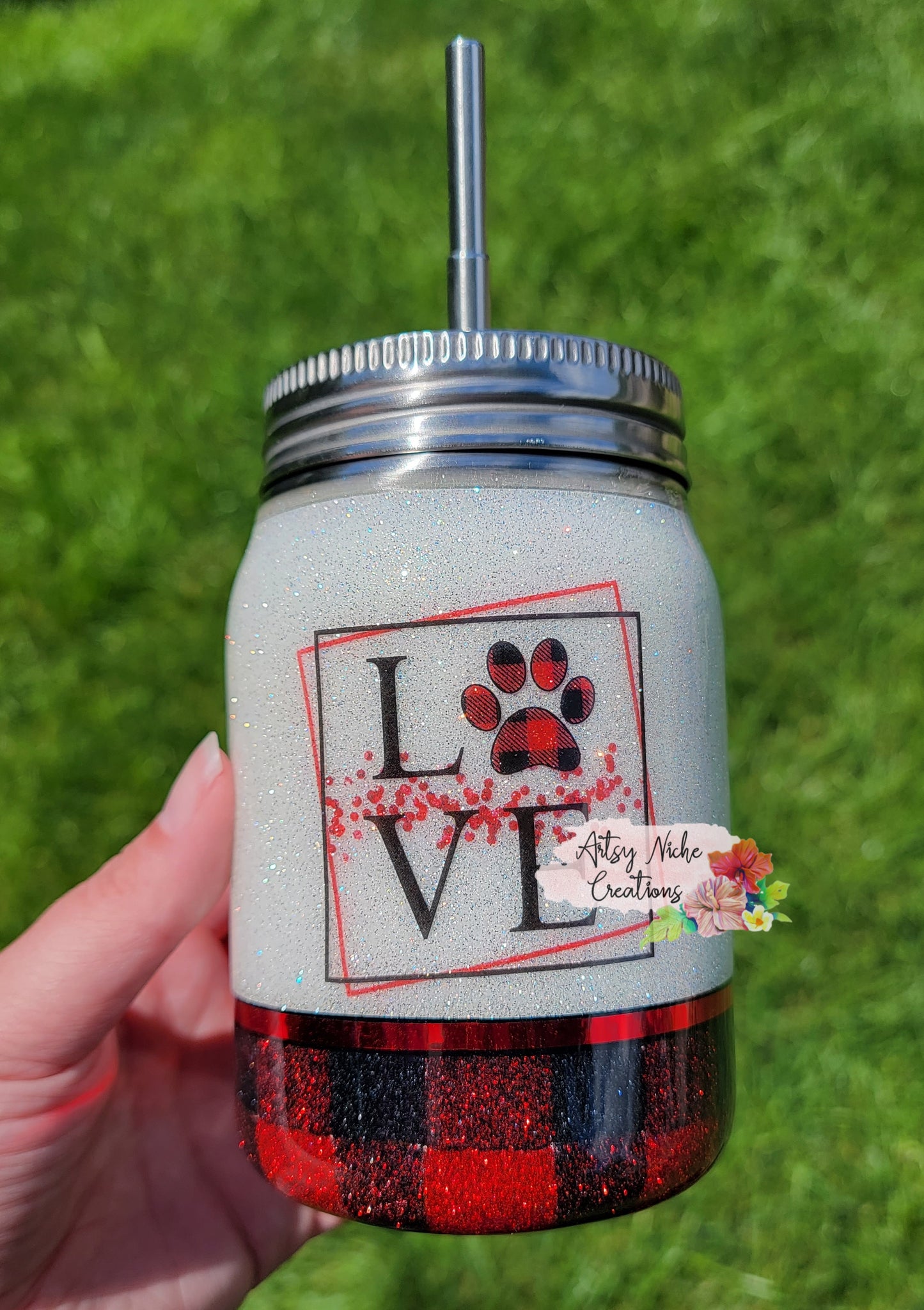 12 oz Love & Boxer Mom Wiggle Butt Club Epoxy Mason Jar Tumbler