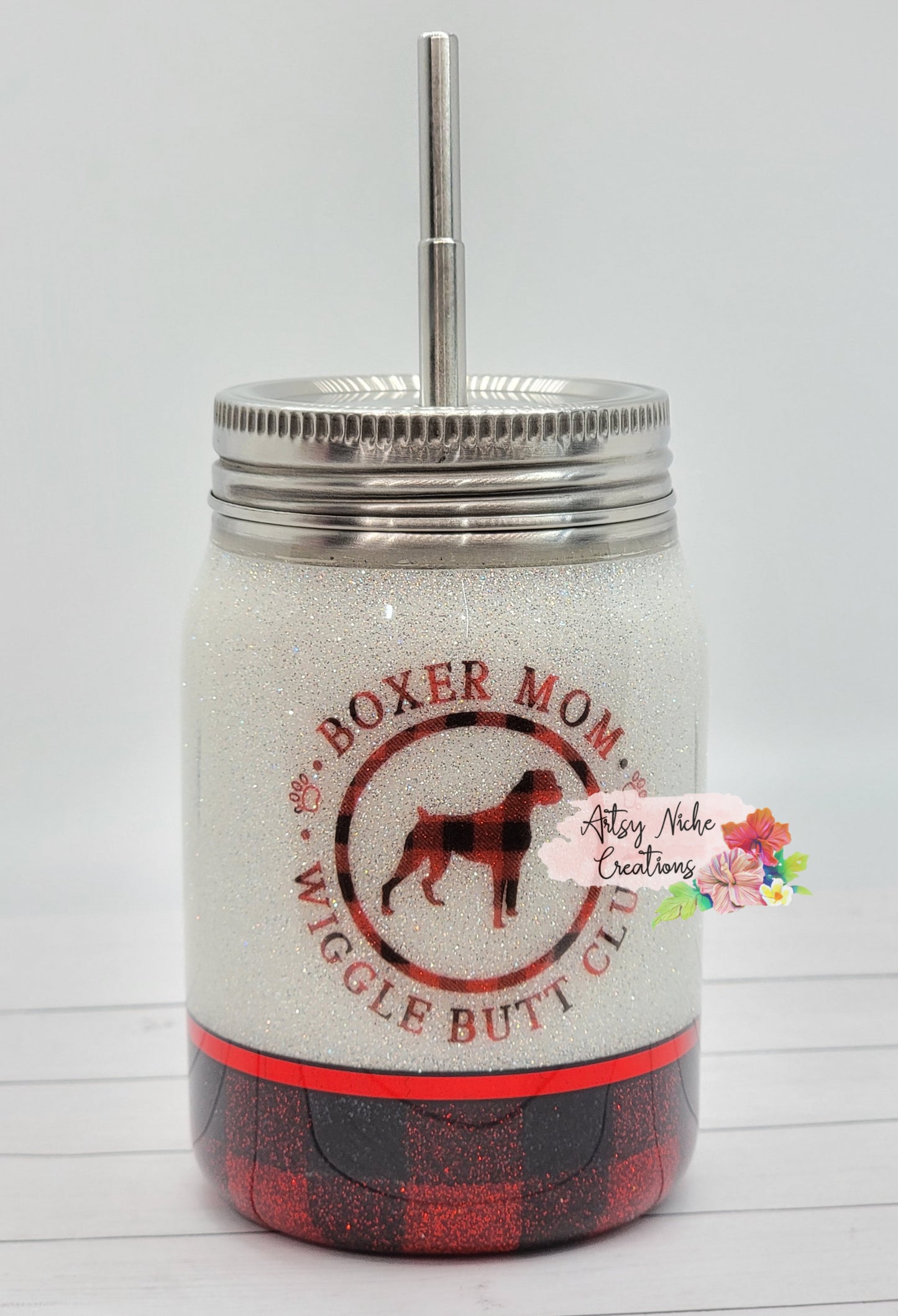 12 oz Love & Boxer Mom Wiggle Butt Club Epoxy Mason Jar Tumbler