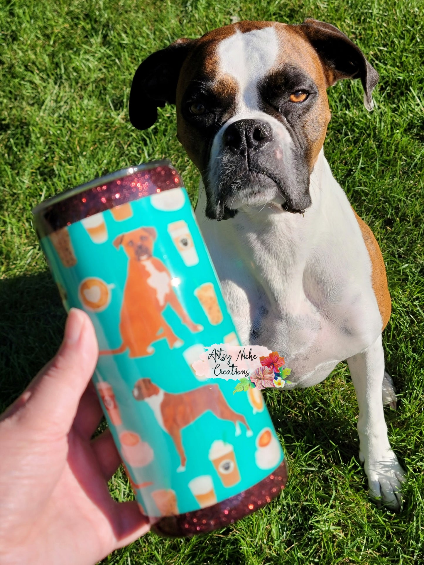 15 oz Boxer Dog Coffee Print Epoxy Tumbler