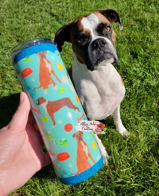 20 oz Boxer Dog Toy Print Epoxy Tumbler