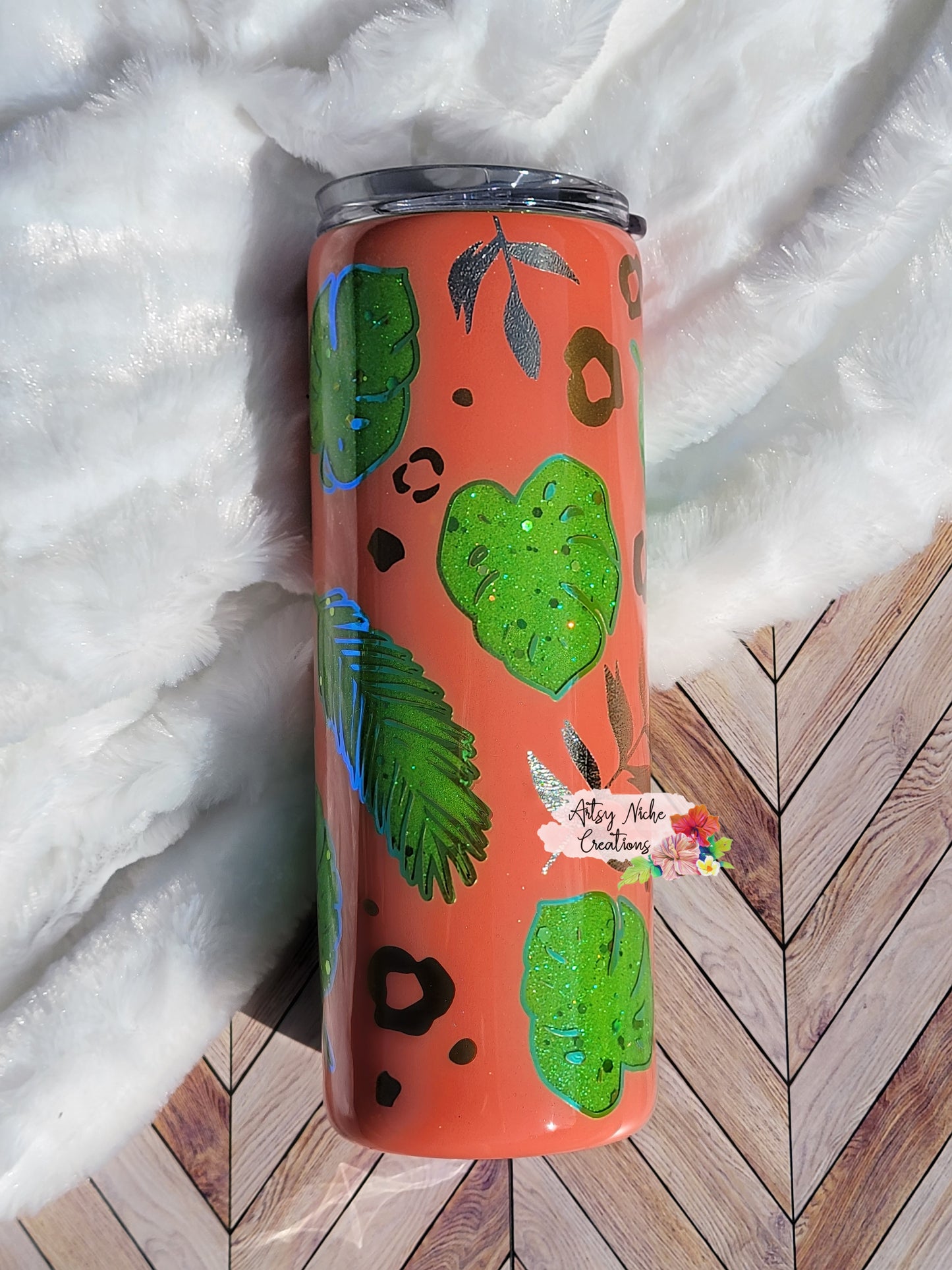 20 oz Skinny Coral Peekaboo Tropical Epoxy Tumbler