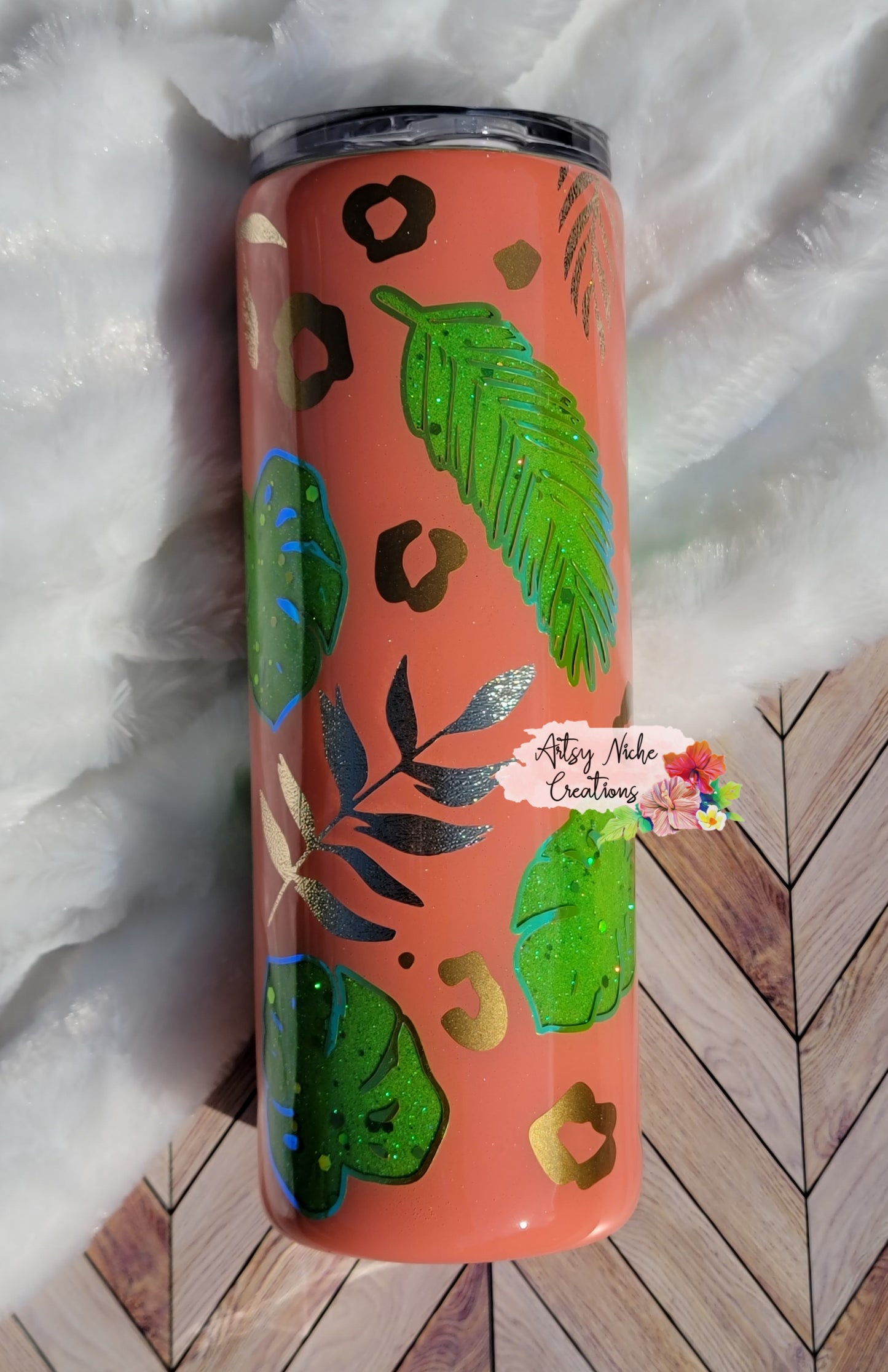 20 oz Skinny Coral Peekaboo Tropical Epoxy Tumbler