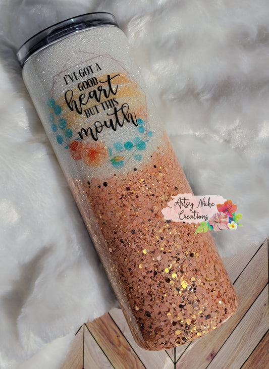 20 oz Peach Floral I've Got A Good Heart Split Epoxy Tumbler