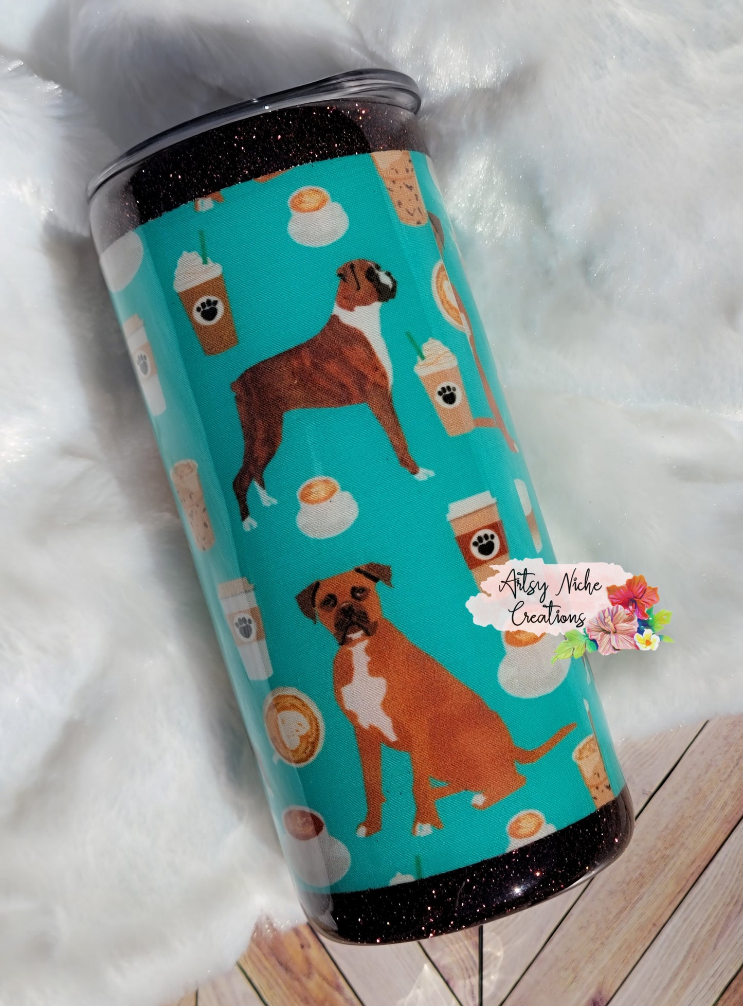 15 oz Boxer Dog Coffee Print Epoxy Tumbler