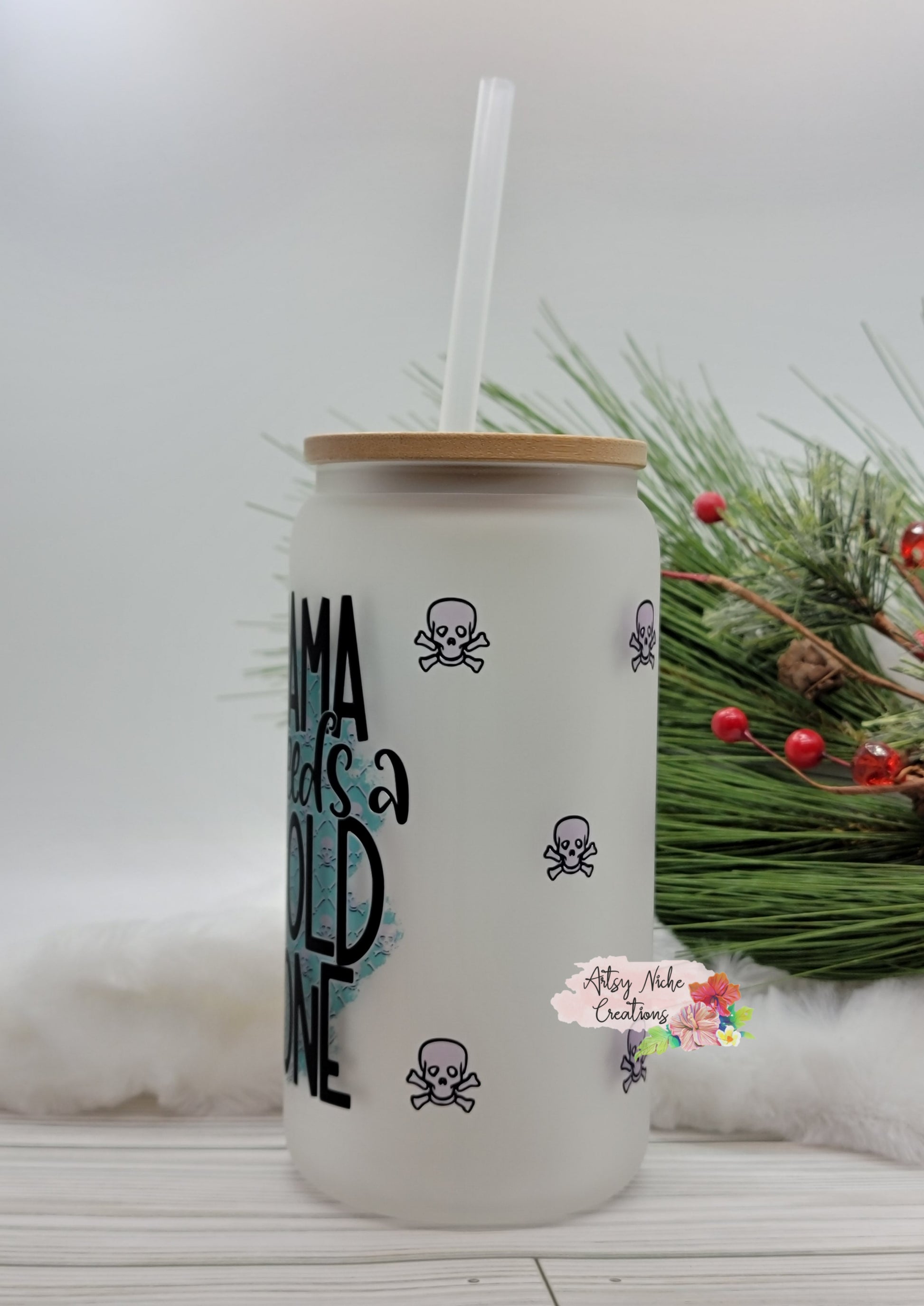 Three 16 oz Frosted Glass Cans Sublimation Mockup